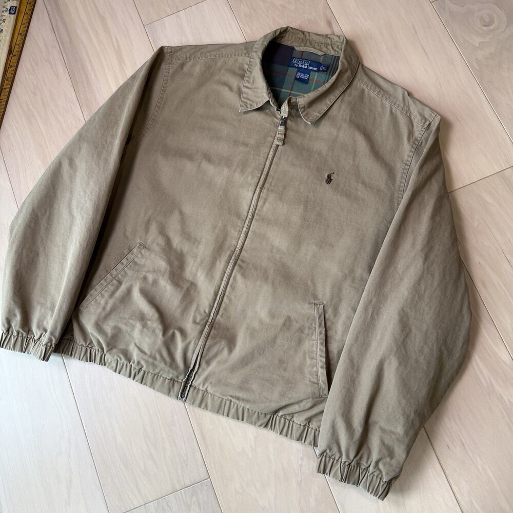 Vintage Polo Ralph Lauren Harrington Jacket XL Dark Khaki Lined Full Zip RRL - Picture 10 of 10